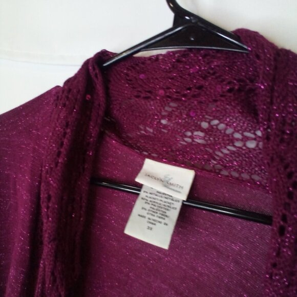 Jaclyn Smith Cardigan 3X Long Sleeve Open Front Lightweight Crochet Lace Purple - Picture 11 of 16